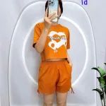 Đồ bộ quần đùi rút dây áo tay ngắn in hình trái tim