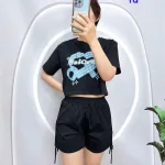 Đồ bộ quần đùi rút dây áo tay ngắn in hình trái tim