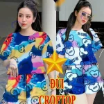 Đồ bộ quần đùi rút dây áo tay ngắn màu loang