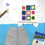 Đồ bộ quần đùi sọc áo tay ngắn in hình mặt cười