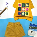 Đồ bộ quần đùi sọc áo tay ngắn in hình mặt cười