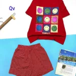Đồ bộ quần đùi sọc áo tay ngắn in hình mặt cười