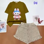 đồ bộ quần đùi sọc áo tay ngắn in hình thỏ đứng
