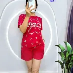 đồ bộ quần đùi trơn áo tay ngắn in chữ peace