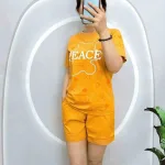 đồ bộ quần đùi trơn áo tay ngắn in chữ peace