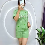 đồ bộ quần đùi trơn áo tay ngắn in chữ peace