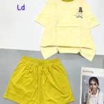 đồ bộ quần đùi trơn áo tay ngắn in hình nhiều mặt gấu