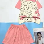 đồ bộ quần đùi trơn áo tay ngắn in hình nhiều thỏ