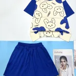 đồ bộ quần đùi trơn áo tay ngắn in hình nhiều thỏ