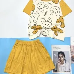 đồ bộ quần đùi trơn áo tay ngắn in hình nhiều thỏ