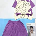 đồ bộ quần đùi trơn áo tay ngắn in hình nhiều thỏ