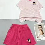 đồ bộ quần đùi trơn gấu áo sọc ngang