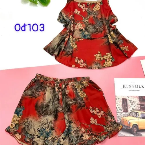 Đồ bộ quần đùi vải tonl áo hai dây có nút