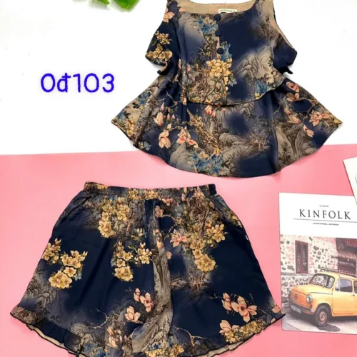 Đồ bộ quần đùi vải tonl áo hai dây có nút