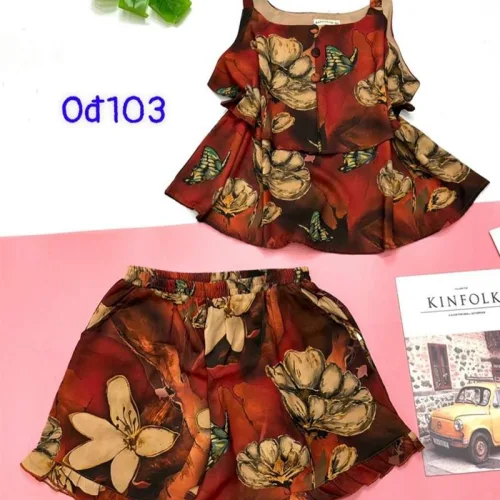 Đồ bộ quần đùi vải tonl áo hai dây có nút