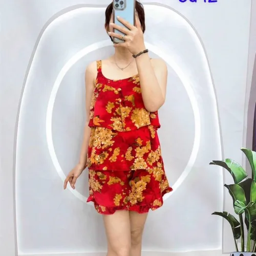 Đồ bộ quần đùi vải tonl áo hai tầng có nút