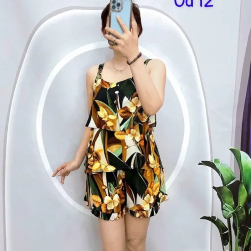 Đồ bộ quần đùi vải tonl áo hai tầng có nút