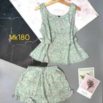 Đồ bộ quần đùi viền bèo áo dây hoạ tiết