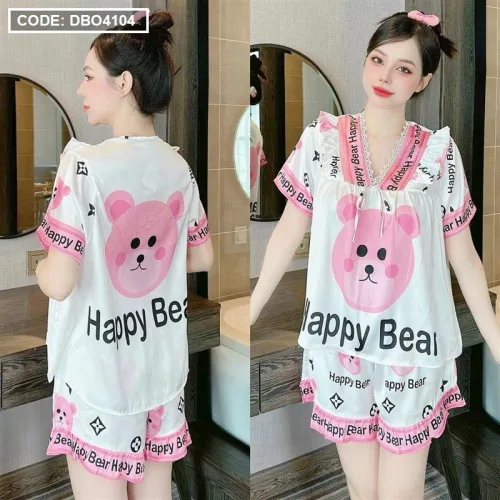 Đồ bộ quần đùi viền bèo áo tay ngắn cổ v phối viền bèo