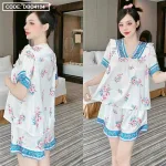 Đồ bộ quần đùi viền bèo áo tay ngắn cổ v phối viền bèo