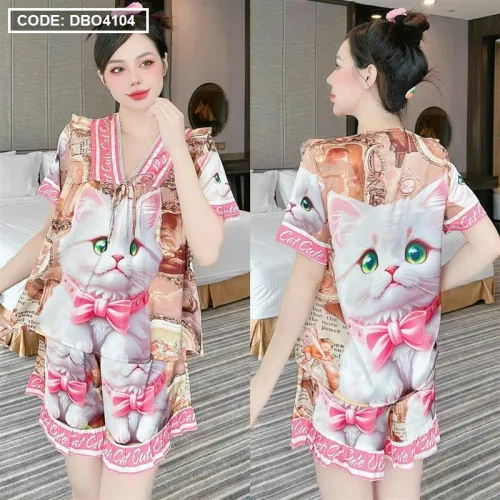 Đồ bộ quần đùi viền bèo áo tay ngắn cổ v phối viền bèo