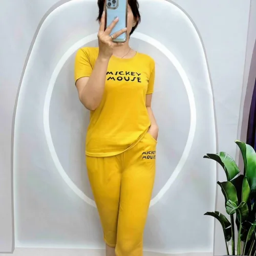 đồ bộ quần lỡ áo tay ngắn in chữ mickey mouse