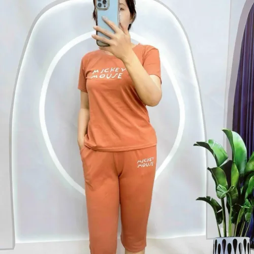 đồ bộ quần lỡ áo tay ngắn in chữ mickey mouse