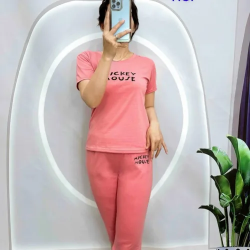 đồ bộ quần lỡ áo tay ngắn in chữ mickey mouse