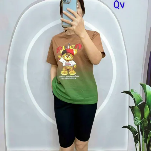đồ bộ quần lỡ đen áo tay ngắn 2 màu loang in hình gấu