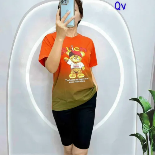 đồ bộ quần lỡ đen áo tay ngắn 2 màu loang in hình gấu