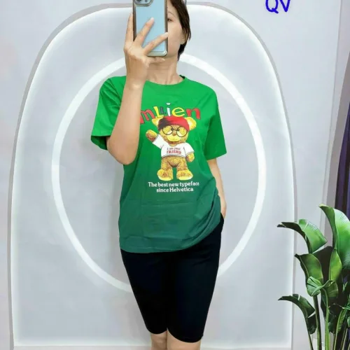 đồ bộ quần lỡ đen áo tay ngắn 2 màu loang in hình gấu
