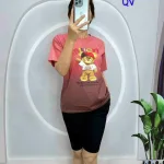 đồ bộ quần lỡ đen áo tay ngắn 2 màu loang in hình gấu