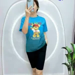 đồ bộ quần lỡ đen áo tay ngắn 2 màu loang in hình gấu