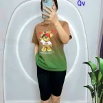 đồ bộ quần lỡ đen áo tay ngắn 2 màu loang in hình trái tim