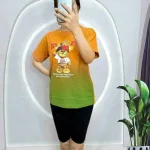 đồ bộ quần lỡ đen áo tay ngắn 2 màu loang in hình trái tim