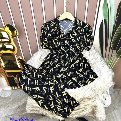 Đồ bộ quần lửng áo cổ bẻ tay ngắn hoạ tiết