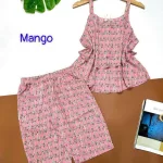 Đồ bộ quần lửng áo dây hoạ tiết mặc nhà