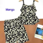 Đồ bộ quần lửng áo dây hoạ tiết mặc nhà