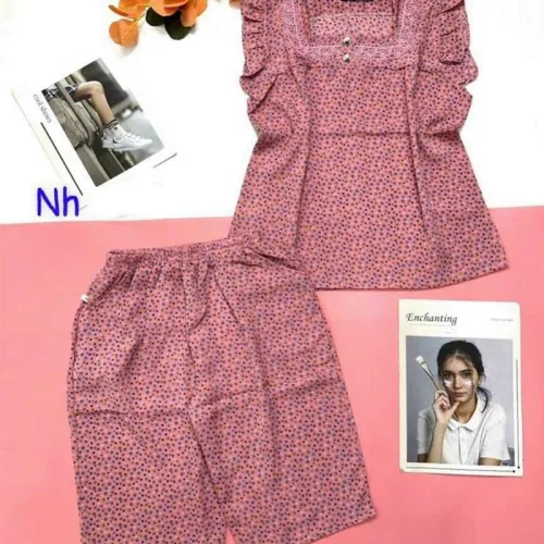 Đồ bộ quần lửng áo sát nách bèo chấm bi