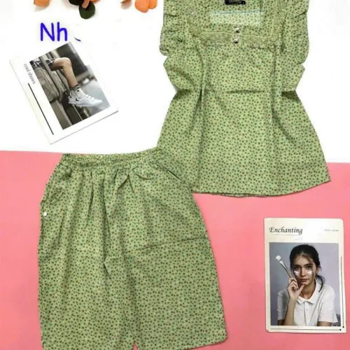 Đồ bộ quần lửng áo sát nách bèo chấm bi