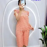 Đồ bộ quần lửng áo sát nách bèo cổ vuông hoạ tiết hoa