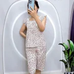 Đồ bộ quần lửng áo sát nách bèo cổ vuông hoạ tiết hoa