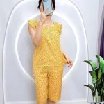 Đồ bộ quần lửng áo sát nách bèo cổ vuông hoạ tiết hoa