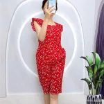 Đồ bộ quần lửng áo sát nách bèo cổ vuông hoạ tiết hoa