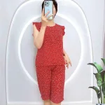 Đồ bộ quần lửng áo sát nách viền bèo hoạ tiết