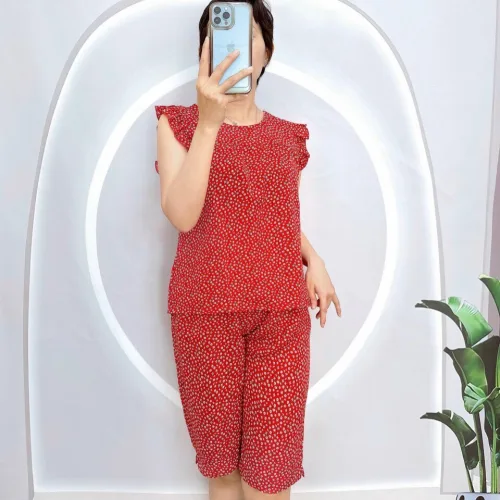 Đồ bộ quần lửng áo sát nách viền bèo hoạ tiết