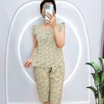 Đồ bộ quần lửng áo sát nách viền bèo hoạ tiết