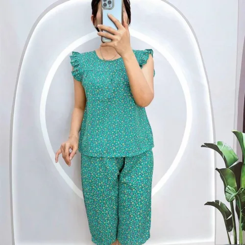 Đồ bộ quần lửng áo sát nách viền bèo hoạ tiết