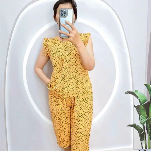 Đồ bộ quần lửng áo sát nách viền bèo hoạ tiết