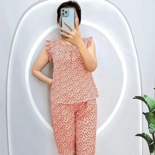 Đồ bộ quần lửng áo sát nách viền bèo hoạ tiết